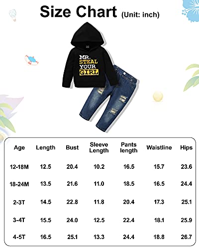 Image of YALLET Toddler Baby Boy Clothes, Long sleeve Letter Hoodies Top+Ripped Denim Pants 2pcs Fall Winter Outfit Sets