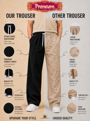 Image of Preneum Men Mid Rise Poly Cotton Loose Fit Trouser || Korean Style Travel & Lounge Wear with Pockets (Available in Plus Size) (Combo Pack of 3)