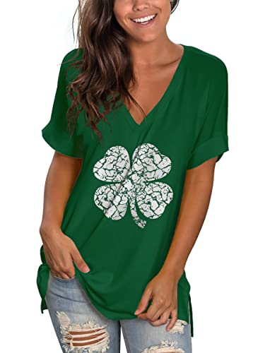 Image of Sampeel Women's V Neck T Shirts Casual Rolled Short Sleeve Side Split Summer Tops Loose Fit