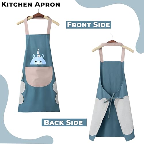 Image of Kraptick Kitchen Apron - Comfortable Cooking Waterproof Apron for Men and Women With Pocket and Side Coral Velvet for Wiping