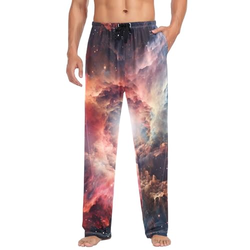 Men's Pajama Pants Red Clouds Space Mens Sleep Pants Cotton Elastic Waist Sleep Bottoms-S