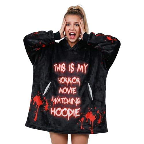Huglanket Horror Movie Gifts for Horror Movie Lovers, Wearable Blanket Hoodies for Adults, Oversized Flannel Hooded Blankets, One Size Fits All