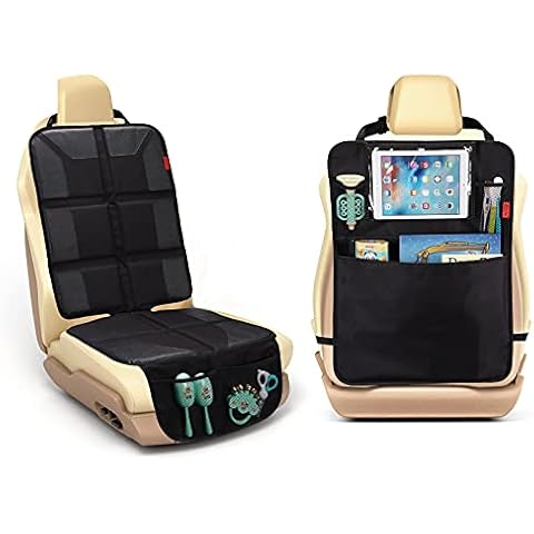 Kaiphy Car Seat Protector with Thick Padding + Backseat Car Organizer, XL Car booster protector for Child Baby Carseat, Waterproof & Durable 600D Fabric, Kick Mat Back Seat w/Storage Pockets Cover