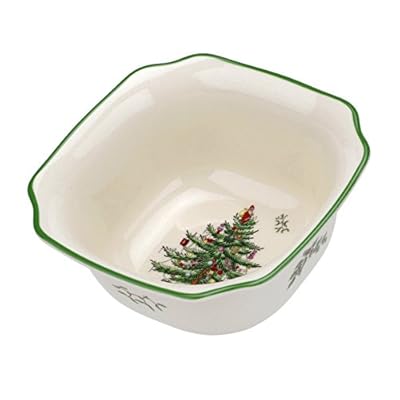 Spode Christmas Tree 5.5-Inch Square Porcelain Bowl - Serving Bowl for Candies, Nuts, Desserts, and Small Floral Arrangements - Festive Holiday Tableware, Dishwasher and Microwave Safe