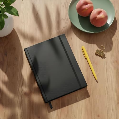 Image of A5 Notebook Diary Journal Planner - 180 GSM Thick Paper, 192 Ruled Pages with 12-Month Planner | Hardcover with Elastic Closure & Silk Bookmark | Classic Black for Office, School & Personal Use