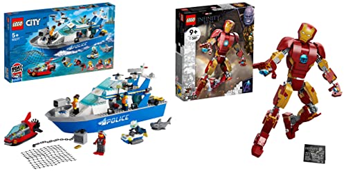 Image of LEGO Patrol Boat 60277+76206 Iron Man Figure V29 - (Set of 2 Toys) Pack of 381 Pcs, Assorted