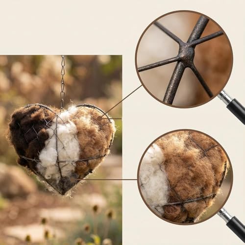 7 Inch Handmade Alpaca Fiber Bird Nesting Heart Bird Houses Bird Nesting Material with 1 Heart Shape Hummingbird Nesting & Alpaca Fiber and Feeder for Garden Decor Gift Bird Lovers(7Inch, Heart) - 3
