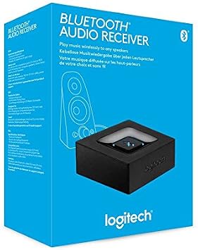 Logitech Wireless Bluetooth Audio Receiver | Adapter for PC/Mac/Smartphone/AV Receiver, 3.5mm and RCA Out, One-Push Pairing, UK Plug - Black/Blue