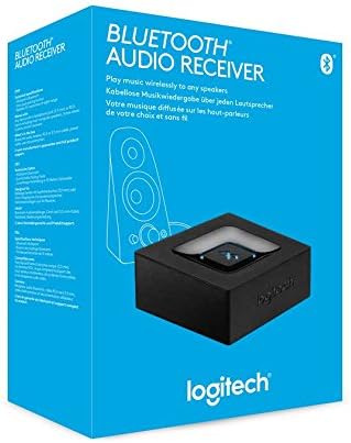 Logitech Wireless Bluetooth Audio Receiver | Adapter for PC/Mac/Smartphone/AV Receiver, 3.5mm and RCA Out, One-Push Pairing, UK Plug - Black/Blue