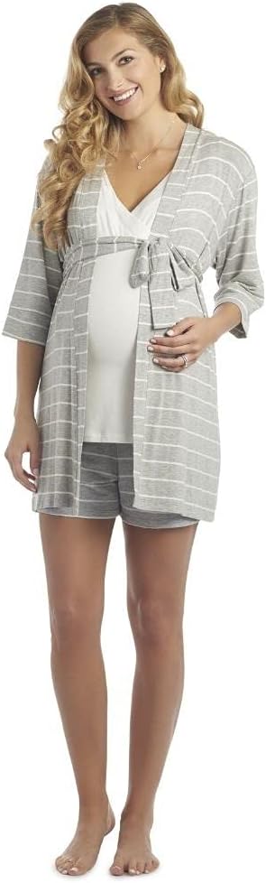 Everly Grey Adaline Maternity/Nursing Mommy & Me Five-Piece PJ Set Heather Grey LG