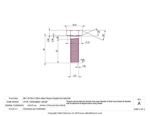 Allied Titanium 0004434, (Pack Of 12) M8-1.25 Pitch X 25Mm Metric Titanium Hex Head Bolt, Grade 5 (Ti-6Al-4V) #TOP2