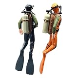 1PC Yellow Diver with Hose Scuba Steve Squid Fish Tank Action Figure Divers: Scale Model Sea Animals Scuba Diver Swimmers Diver Figures in Action Figures