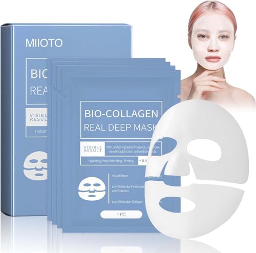 Miioto 4 piezas Mascarilla de Colageno, Collagen Mask, Mascarilla Noche Deep Mask Sheet, Coreanas Mascarilla Hidratante Facial para Pieles Secas, Apagadas, Apagadas,Antienvejecimiento (A)