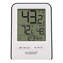 La Crosse Technology Wireless Indoor/Outdoor Temperature Monitor with Hi/Low Records, Humidity, 12/24 Hour Time - 330 Foot Transmission Range, 308-1409WT-CBP