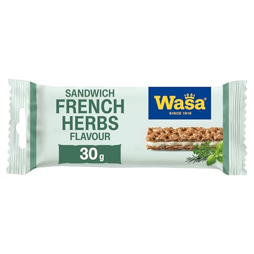 Wasa Knäckebrot Sandwich Cheese & French Herbs 30g I Knäckebrot-Snack aus Roggenvollkorn mit einer Füllung aus Käse & französischen Kräutern, je 2 Sticks, Perfekt für unterwegs