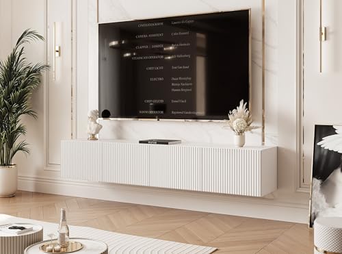 IDOHOME Meuble TV Suspendu 200 cm avec Rangement et LED - Meuble TV Mural avec 4 Compartiments Spacieux