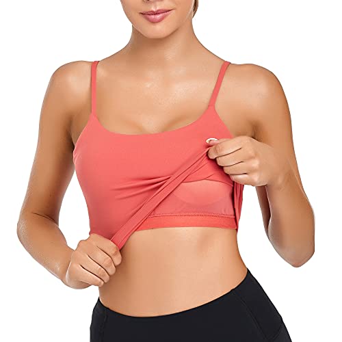 Lemedy Women Padded Sports Bra Fitness Workout Running Shirts Yoga Tank Top (XL, Red Coral)