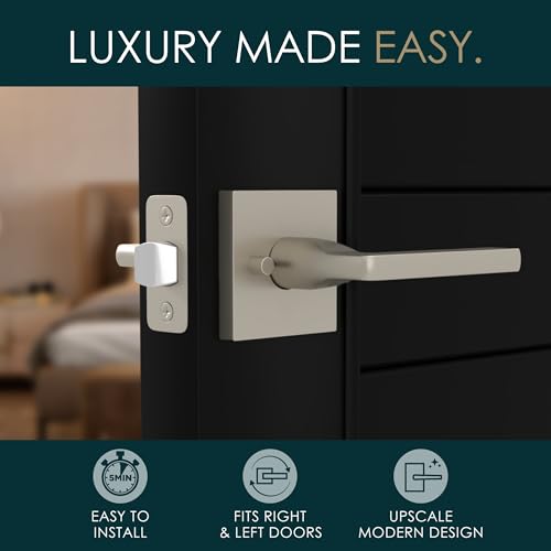 Image of Mega Handles Prime Privacy Door Handle - 2 Pack Reversible Brushed Nickel Door Handles, Heavy Duty Bed & Bath Door Handles with Privacy Door Lock, Fits All Standard Doors - Satin Nickel