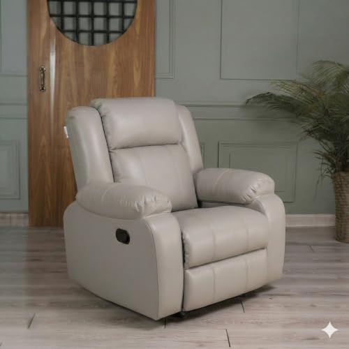 Image of Solis Royale 1 Seater Recliner Sofa Chair | Classy Calm Manual Rocking & Revolving Leatherette Fabric Recliner Lounge for Relaxing | Comfortable Cushioned | Living Room, Bedroom, Home, Office