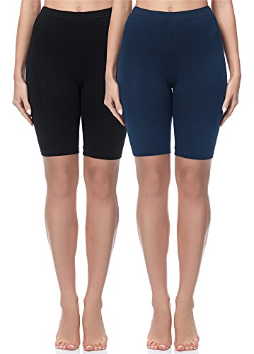 Merry Style Damen Sport Leggings kurz Sportleggings Radlerhose Sporthose aus Baumwolle 2 Pack MS10-200 (Schwarz/Marineblau(2Pack), XS)