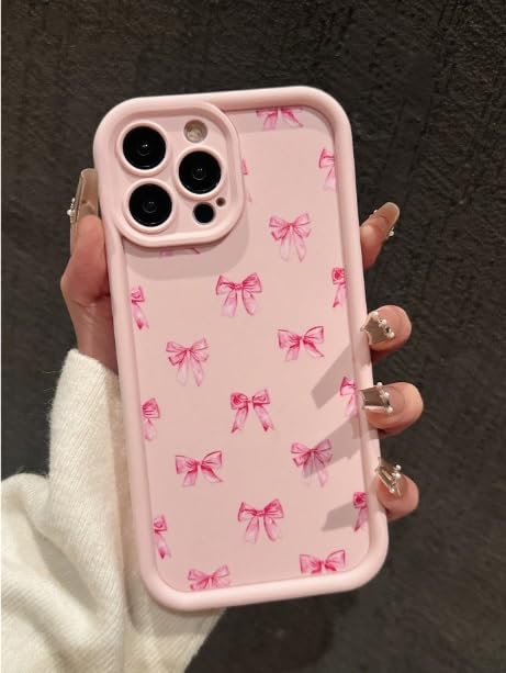 Image of COVERLY Bow Pattern Back Case Cover for iPhone 12 Pro | Hot Ribbon Bow Cute Design | Camera Lens Protection | Soft TPU Silicone Fashion Aesthetic Printed Cover for Girls & Women (Pink, Shockproof)