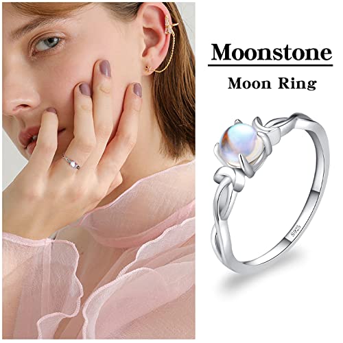 Shysnow Genuine Moonstone Ring for Women Sterling Silver 925 Rainbow Double Moon Infinity Ring Natural Round Moon Stone Promise Engagement Band Ring Dainty Moonstones for Mom (Size 5-10)3