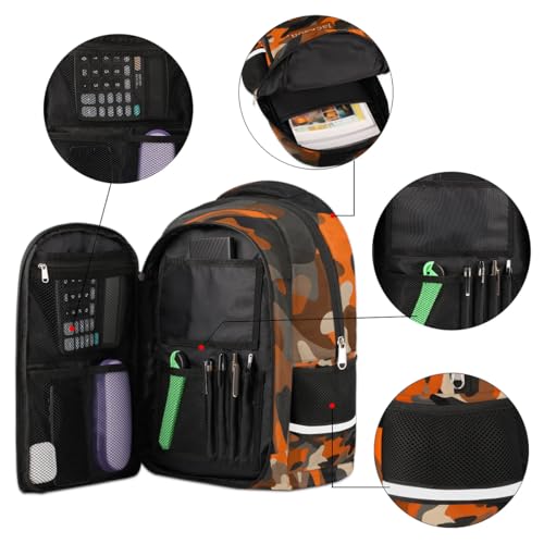 Personalized Kids Backpack Orange Camo for Boys Girls, Military Camouflage Custom Backpack Travel School Bag Bookbag Lightweight Daypack2