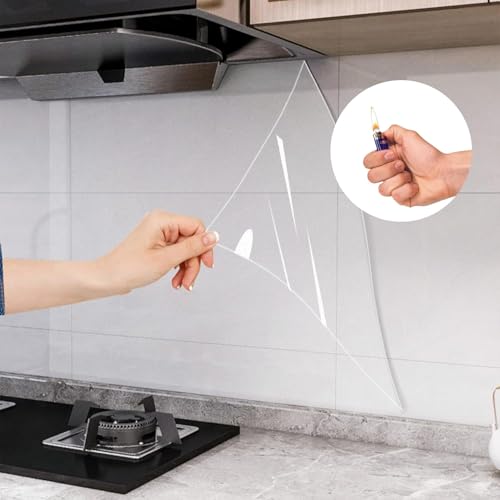 Image of Self Adhesive Removable Transparent Plastic Vinyl Film, Oil Proof Waterproof Heat Resistant Sticker Paper for Kitchen Backsplash Furniture Door Scratch Wallpaper (24 X 140 Inch)