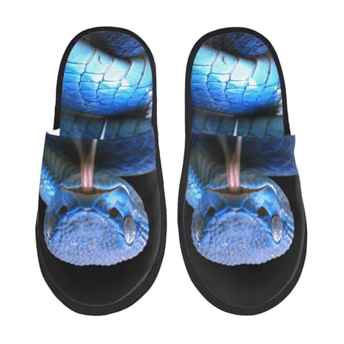 Blue Viper Snake Print Women Slippers Home Furry Shoes Keep Men Couples Shoes Warm For Women-
