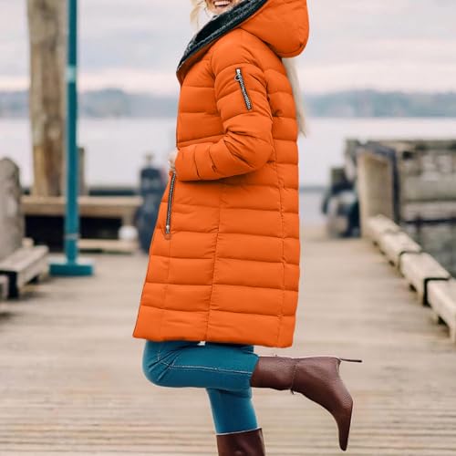 KOG Winterjacke Damen Baumwolle Daunenmantel Warm Wintermantel Oberteile Frauen übergangsjacke Elegante Strickjacke Elegant Kapuzenpullover Frau Steppmantel Laufjacke Fleecejacke Orange M
