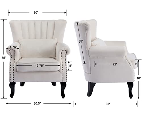 Kmaxcreamaccentchairvelvetwingbackchairwithpillownailheadchanneltuftedoversizedclubchairforlivingroombedroomguestroom Urban Country Home Decor Kmax cream accent chair velvet wingback chair with pillow nail head channel tufted oversized club chair for living room bedroom guest room urban country home decor