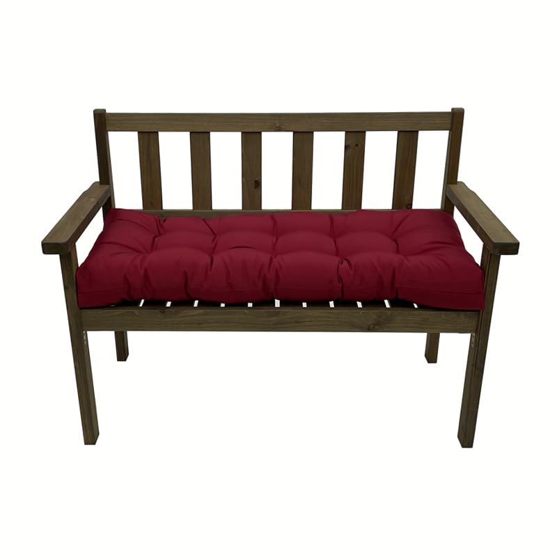 Cojín impermeable para banco de jardín, 120 cm2/3 plazas de grosor, almohadilla de algodón de 8 cm con lazos para tumbona de patio al aire libre, color burdeos, perfecto para sentarse en el césped