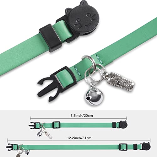Wroswt Upgrade Breakaway Cat Collar With Bells, Soft Leather Kitten Collars With Name Tag,Safety Adjustable Buckle,Lightweight,Ideal For Girl Boy Cats,Puppies,2 Pack (Green+Blue) #TOP1