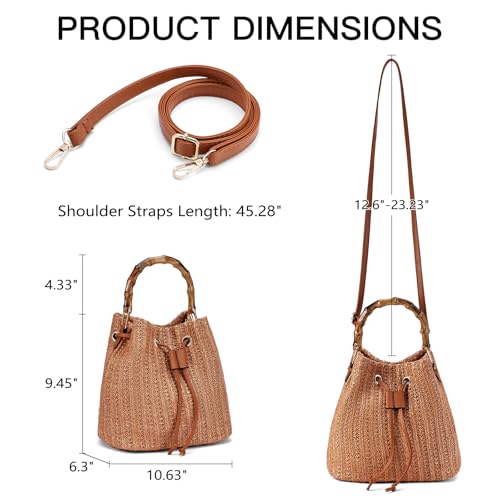 Image of RNIEGA Straw Crossbody Bag Summer Woven Bucket Bags for Women Beach Shoulder Purse Drawstring Handbag Vacation
