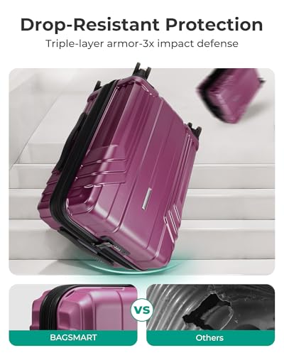 Image of BAGSMART Expandable Carry On Luggage 22x14x9 Airline Approved, Purplish Red | Spinner Wheels, TSA Lock, Lightweight Hard Shell, Suitcase,22x14x9 Airline Approved