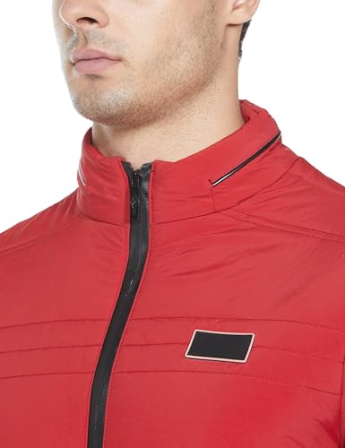 Image of Qube By Fort Collins Men's Nylon Standard Length Regular Fit Quilted Bomber Jacket with Detachable Hood - Winter Warm, Insulated Lining, Ribbed Cuffs, and Stylish Design