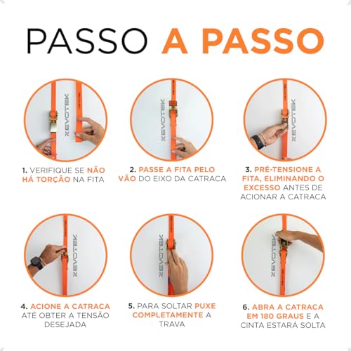 Kit 04 Cinta Catraca Amarração Carga Pallet 800kg 4,6 Metros Gancho (Laranja)