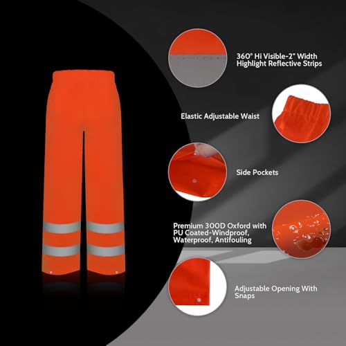 Image of TCCFCCT High Vis Rain Jacket and Pants Rain Suits for Men Waterproof, Hi Vis Rain Coat for Men Women with Hood, High Visibility Rain Gear Reflective for Safety Work & Outdoor Activities, S-M Orange WP