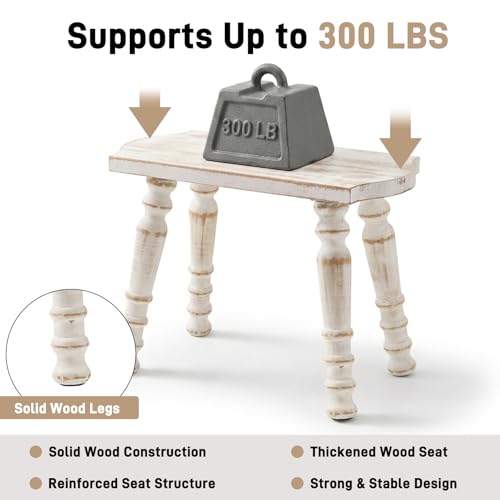 Image of 100% Solid Wooden Stool, Farmhouse Wood Step Stool for Adults, Rustic Plant Stool, Vintage Small Stools for Bathroom, Kitchen, Bedroom, Plant Stand, Home Decor