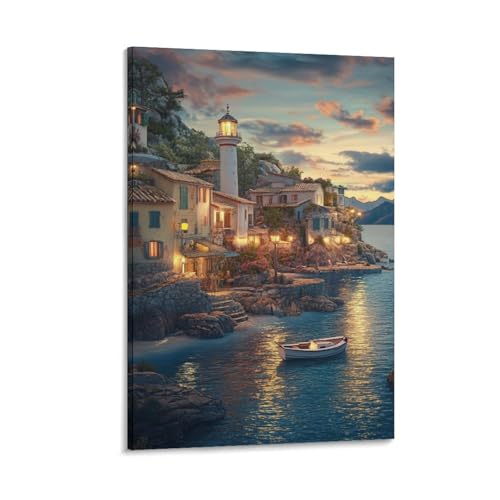 Décoration murale coucher de soleil au port pour habiller un petit mur vide