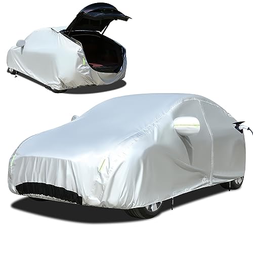 Image of Tecoom Fit for Tesla Model Y Car Cover Waterproof All Weather, Model Y Cover Fit for 2020-2023 Tesla Model Y with Ventilated Mesh, Charge Port Opening, Fleece Lining, Trunk Opening, Zipper Door