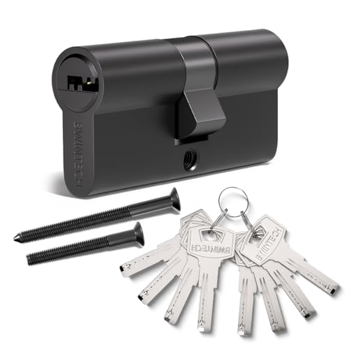 Bwintech 60mm(30/30) Cerradura Europea de Cilindro de Aleación de Zinc Negro,Cerradura de Barril,Llave con 8 hoyuelos horizontales