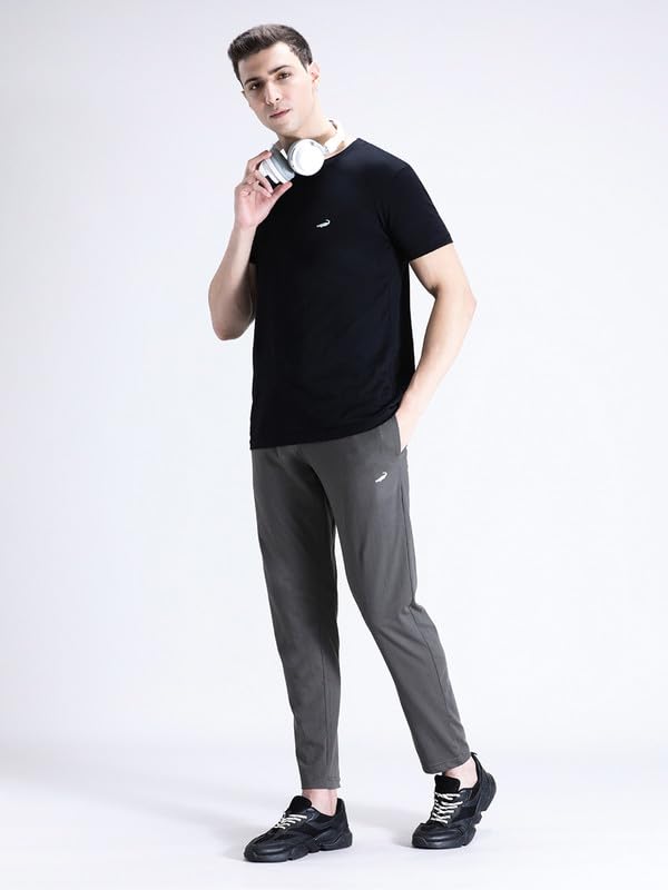 Image of CROCODILE Men Solid Regular Fit Track Pant | Mid Rise | Drawstring Waist | Regular Length | Casual Sports Lounge Bottomwear Jet Black