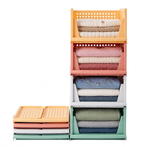 RMAN® 4 set Organizer Armadio, Pieghevole Organizer Cassetti Interno per Guardaroba in Plastica Contenitori per Armadio Salvaspazio per Top, Jeans, Giocattoli, Libri