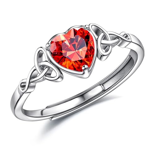 JeweBella Bague Argent 925 Femme Réglable Pierre de Naissance Coeur Brillant Alliance Fiançailles Promesse Mariage Pouce Bijoux avec Boîte Cadeau