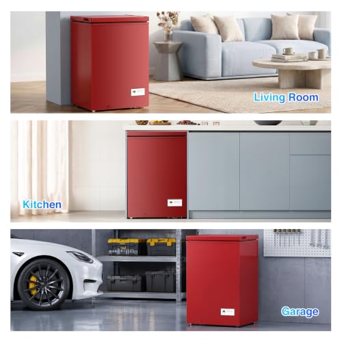 Image of Kismile 3.5 Cu.Ft Compact Chest Freezer, Ultra-Low Temperature Deep Freezer (-40F to 14F), Energy-Efficient, Digital Adjustable Thermostat, Top-Opening Door with 2 Removable Baskets, Red