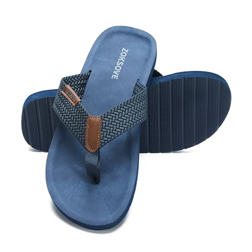 Mens Flip Flops-Waterproof Arch Support Thongs Sandals-Comfortable Indoor and Outdoor Slides Summer Beach Slip on Slippers