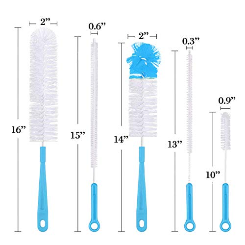 Miniatura 2 de Qisan 5pcs Juego De Cepillos De Limpieza De Botellas Cepillos Multiusos Cepillos De Botellas Largas Limpiadores De Botellas De Agua-Azul