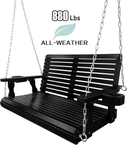 Image of Fortune Candy Wooden Porch Swing 2-Seater, Iron Black, 4 FT Extra Large