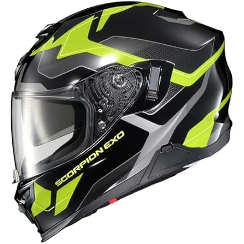 ScorpionEXO T520 Full Face Touring Motorcycle Helmet with Bluetooth Ready Speaker Pockets DOT ECE Approved Zuse (Black/Hi-Viz - Small)